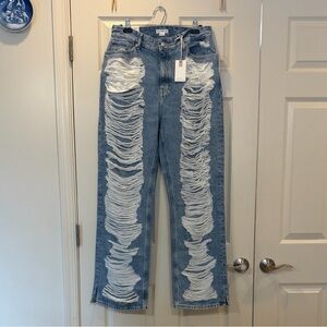 Good American The Khloe Jean Size 12/31 32” inseam Distressed NWT!